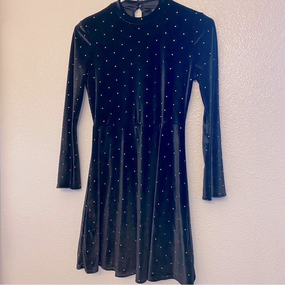 Art Class Long Sleeve bell Velvet stretch mock neck black dress L 10/12